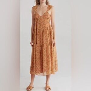 MADEWELL Pocketed Floral Georgette Ruffle Sleeve Tiered Flowy Midi Dress XS NWT